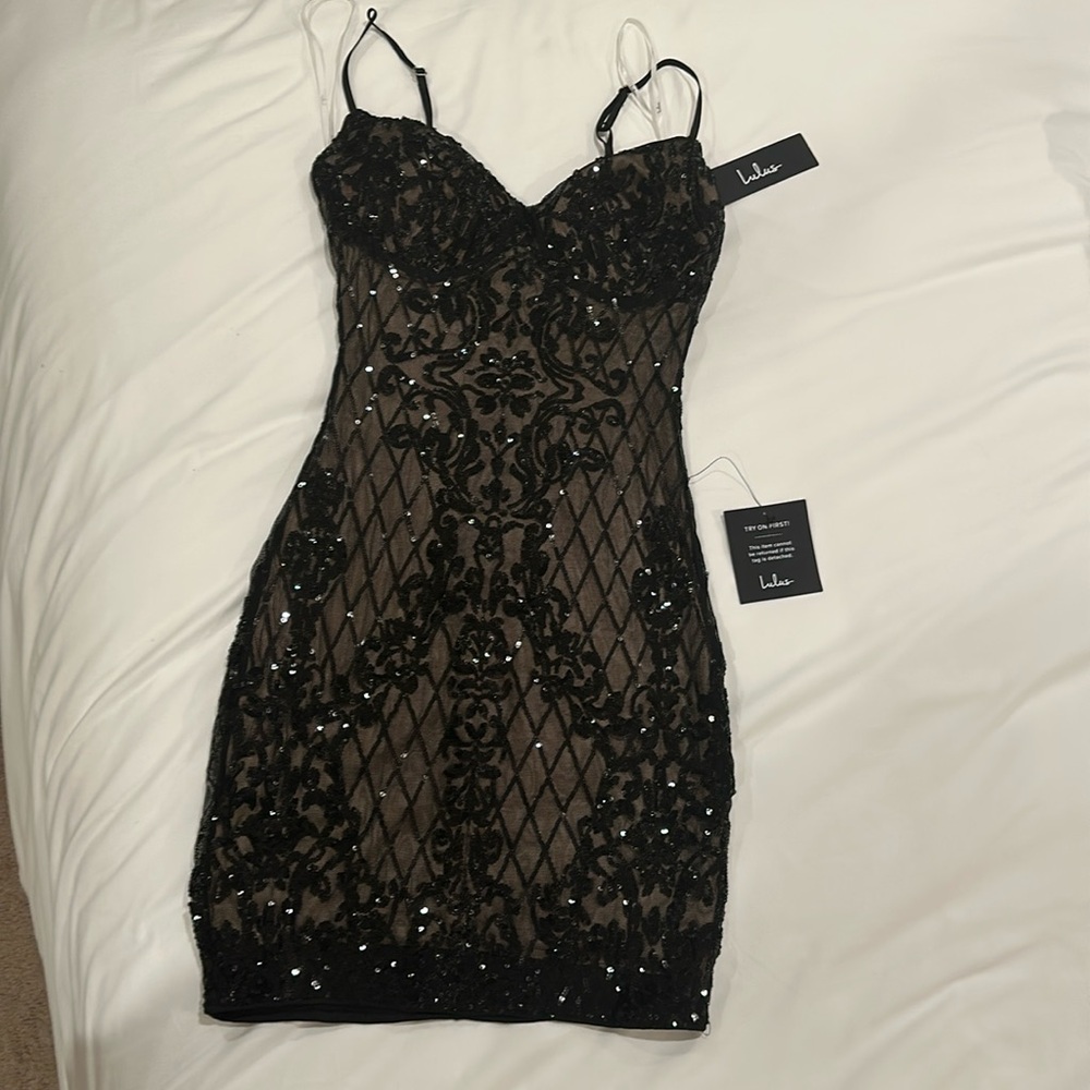 Brand New Lulus Moonlit Love Black Sequin Sleeveless Bodycon Mini Dress
